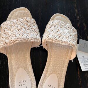 A New Day Women's Sz: 10 Ariella Bone White Woven Raffia Slide Sandals NWT $25